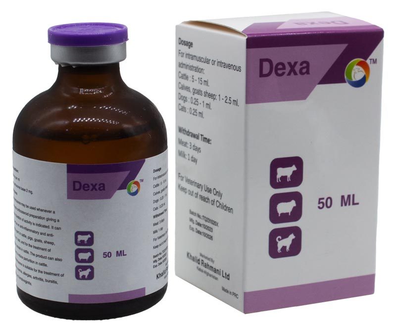 A bottle of Dexa Injection and with Dexa box.