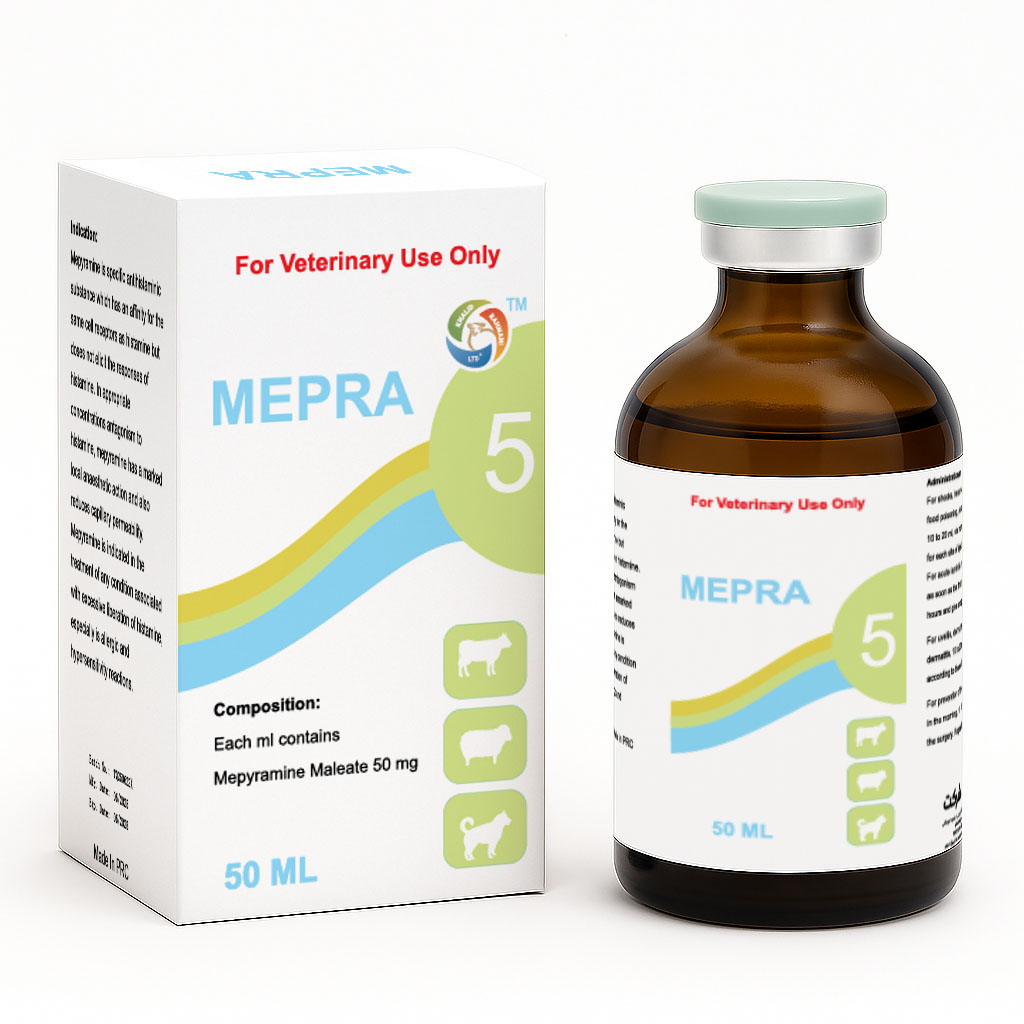 Mepra 50 ml injection box and bottle